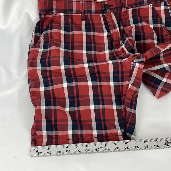 Sonoma Men’s Red Navy White Plaid Flat Front Shorts Size 36 - Picture 7 of 9